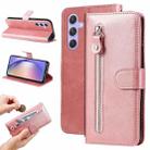 For Samsung Galaxy M54 5G Calf Texture Zipper Leather Phone Case(Rose Gold) - 1