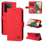 For Xiaomi Redmi Note13 5G Global Skin Feel Life Tree Metal Button Leather Phone Case(Red) - 1