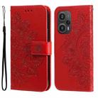 For Xiaomi Redmi Poco F5 7-petal Flowers Embossing Leather Phone Case(Red) - 1