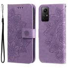 For Xiaomi Redmi Note 12S 4G 7-petal Flowers Embossing Leather Phone Case(Light Purple) - 1