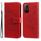 For Xiaomi Redmi Note 12S 4G 7-petal Flowers Embossing Leather Phone Case(Red) - 1