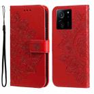 For Xiaomi 13T / Redmi K60 Ultra 7-petal Flowers Embossing Leather Phone Case(Red) - 1