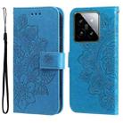 For Xiaomi 14 7-petal Flowers Embossing Leather Phone Case(Blue) - 1