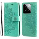For Xiaomi 14 7-petal Flowers Embossing Leather Phone Case(Green) - 1