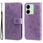 For Xiaomi Redmi 13C 4G 7-petal Flowers Embossing Leather Phone Case(Light Purple) - 1