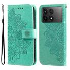 For Xiaomi Redmi K70E 7-petal Flowers Embossing Leather Phone Case(Green) - 1