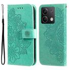 For Xiaomi Redmi Note13 5G Global 7-petal Flowers Embossing Leather Phone Case(Green) - 1