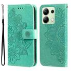 For Xiaomi Redmi Note13 4G 7-petal Flowers Embossing Leather Phone Case(Green) - 1