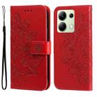 For Xiaomi Redmi Note13 4G 7-petal Flowers Embossing Leather Phone Case(Red) - 1