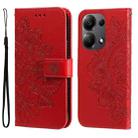 For Xiaomi Redmi Note13 Pro 4G Global/Poco M6 Pro 4G 7-petal Flowers Embossing Leather Phone Case(Red) - 1