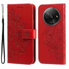 For Xiaomi Redmi A3 7-petal Flowers Embossing Leather Phone Case(Red) - 1