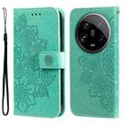 For Xiaomi 14 Ultra 7-petal Flowers Embossing Leather Phone Case(Green) - 1