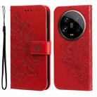 For Xiaomi 14 Ultra 7-petal Flowers Embossing Leather Phone Case(Red) - 1