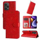 For Xiaomi Redmi Poco F5 Embossed Sunflower Leather Phone Case(Red) - 1