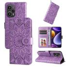 For Xiaomi Redmi Poco F5 Embossed Sunflower Leather Phone Case(Purple) - 1