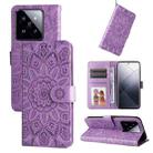 For Xiaomi 14 Pro Embossed Sunflower Leather Phone Case(Purple) - 1