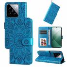 For Xiaomi 14 Embossed Sunflower Leather Phone Case(Blue) - 1