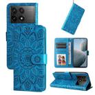 For Xiaomi Redmi K70E Embossed Sunflower Leather Phone Case(Blue) - 1