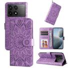 For Xiaomi Redmi K70E Embossed Sunflower Leather Phone Case(Purple) - 1