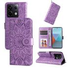 For Xiaomi Redmi Note13 Pro 5G Global Embossed Sunflower Leather Phone Case(Purple) - 1