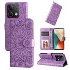 For Xiaomi Redmi Note13 5G Global Embossed Sunflower Leather Phone Case(Purple) - 1