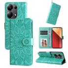 For Xiaomi Redmi Note13 Pro 4G Global/Poco M6 Pro 4G Embossed Sunflower Leather Phone Case(Green) - 1