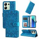 For Xiaomi Redmi Note13 4G Embossed Sunflower Leather Phone Case(Blue) - 1