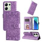 For Xiaomi Redmi Note13 4G Embossed Sunflower Leather Phone Case(Purple) - 1