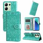 For Xiaomi Redmi Note13 4G Embossed Sunflower Leather Phone Case(Green) - 1