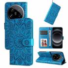 For Xiaomi 14 Ultra Embossed Sunflower Leather Phone Case(Blue) - 1