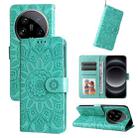 For Xiaomi 14 Ultra Embossed Sunflower Leather Phone Case(Green) - 1