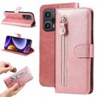 For Xiaomi Redmi Poco F5 Calf Texture Zipper Leather Phone Case(Rose Gold) - 1