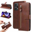 For Xiaomi Redmi Poco F5 Calf Texture Zipper Leather Phone Case(Brown) - 1