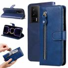 For Xiaomi Redmi K60 / K60 Pro Calf Texture Zipper Leather Phone Case(Blue) - 1