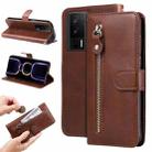 For Xiaomi Redmi K60 / K60 Pro Calf Texture Zipper Leather Phone Case(Brown) - 1