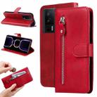 For Xiaomi Redmi K60 / K60 Pro Calf Texture Zipper Leather Phone Case(Red) - 1