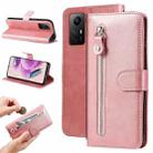 For Xiaomi Redmi Note 12S 4G Calf Texture Zipper Leather Phone Case(Rose Gold) - 1