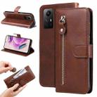 For Xiaomi Redmi Note 12S 4G Calf Texture Zipper Leather Phone Case(Brown) - 1