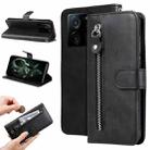 For Xiaomi 13T / Redmi K60 Ultra Calf Texture Zipper Leather Phone Case(Black) - 1