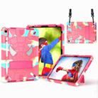 For iPad 10th Gen 10.9 2022 Spider Texture Silicone Hybrid PC Tablet Case with Shoulder Strap(Camouflage + Rose Red) - 1