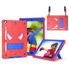For iPad 10.2 2021 / 2020 / 2019 Spider Texture Silicone Hybrid PC Tablet Case with Shoulder Strap(Red + Blue) - 1