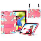 For iPad mini 6 Spider Texture Silicone Hybrid PC Tablet Case with Shoulder Strap(Camouflage + Rose Red) - 1