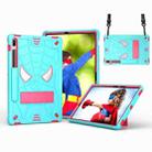 For Samsung Galaxy Tab S7 FE / S7+ / S8+ Spider Texture Silicone Hybrid PC Tablet Case with Shoulder Strap(Mint Green + Rose Red) - 1