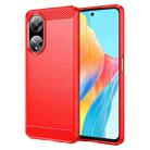 For OPPO A1 5G Brushed Texture Carbon Fiber TPU Phone Case(Red) - 1