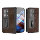 For OPPO Find N2 Carbon Fiber Texture Integrated Protective Phone Case with Holder(Brown) - 1