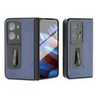 For OPPO Find N2 Carbon Fiber Texture Integrated Protective Phone Case with Holder(Light Blue) - 1