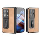 For OPPO Find N2 Carbon Fiber Texture Integrated Protective Phone Case with Holder(Gold) - 1