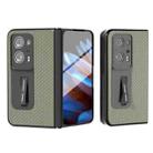 For OPPO Find N2 Carbon Fiber Texture Integrated Protective Phone Case with Holder(Green) - 1