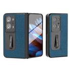 For OPPO Find N2 Integrated Genuine Leather Litchi Texture Phone Case with Holder(Blue) - 1