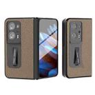 For OPPO Find N2 Integrated Genuine Leather Litchi Texture Phone Case with Holder(Grey) - 1